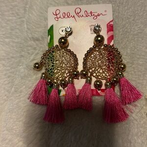 Lilly Pulitzer Vibrant Pink and Gold Statement Earrings